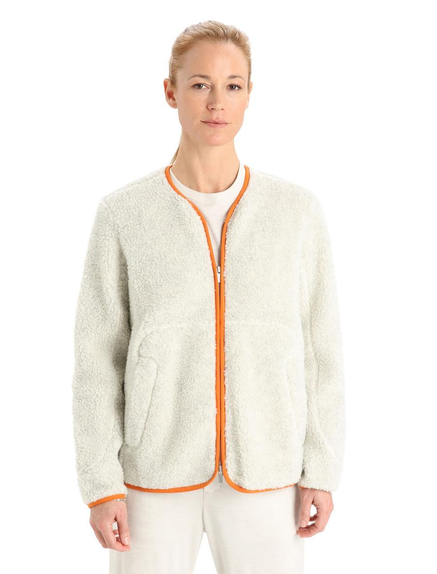 Icebreaker RealFleece™ Merino High Pile Long Sleeve Zip Cardigan Női Kapucnis Pulóver Fehér | HU 1664HAPK